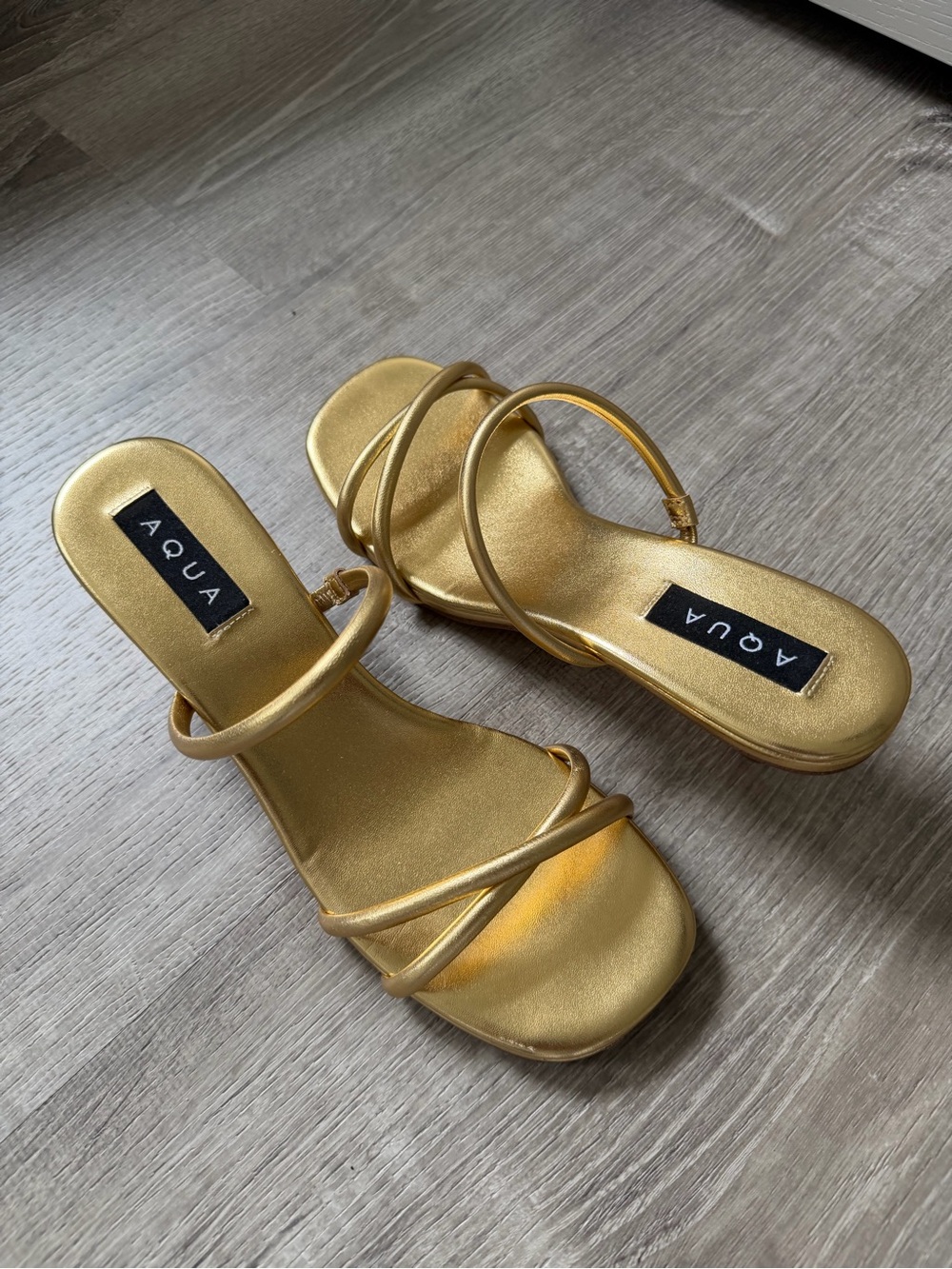 Aqua Metallic Gold Multi-Strap Slide Sandals